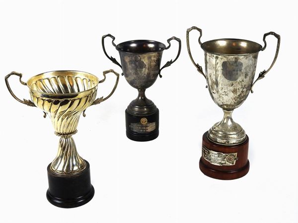 Three metal, silver and enamel trophies