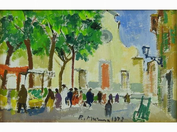 Rodolfo Marma : View of Piazza Santo Spirito in Florence 1973  ((1923-1999))  - Auction Furniture and Old Master Paintings - III - Maison Bibelot - Casa d'Aste Firenze - Milano