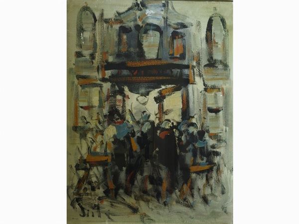Alvaro Danti : View of a Church with Figures  ((1911-1985))  - Auction Furniture and Old Master Paintings - III - Maison Bibelot - Casa d'Aste Firenze - Milano