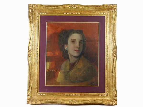 Angelo Mambriani attribuito : Portrait of a Woman 1940s  ((1877-1968))  - Auction Modern and Contemporary Art - IV - Maison Bibelot - Casa d'Aste Firenze - Milano