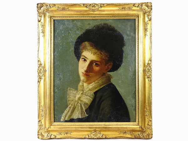 Ritratto di donna con cappello  (seconda metà del XIX secolo)  - Asta Déballage: Interni e Curiosità - I - Maison Bibelot - Casa d'Aste Firenze - Milano