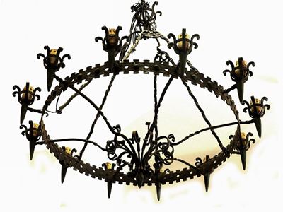 Lampadario a Corona in Ferro Battuto