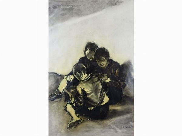 Giovanni Cappelli : Bambini di periferia 1956  ((1923-1994))  - Asta Arte moderna e contemporanea / Arredi, Argenti e Dipinti Antichi - IV - Maison Bibelot - Casa d'Aste Firenze - Milano