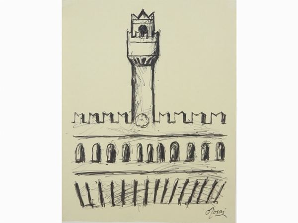 Ottone Rosai : Palazzo Vecchio (1954)  ((1895-1957))  - Asta Arte moderna e contemporanea / Arredi, Argenti e Dipinti Antichi - IV - Maison Bibelot - Casa d'Aste Firenze - Milano