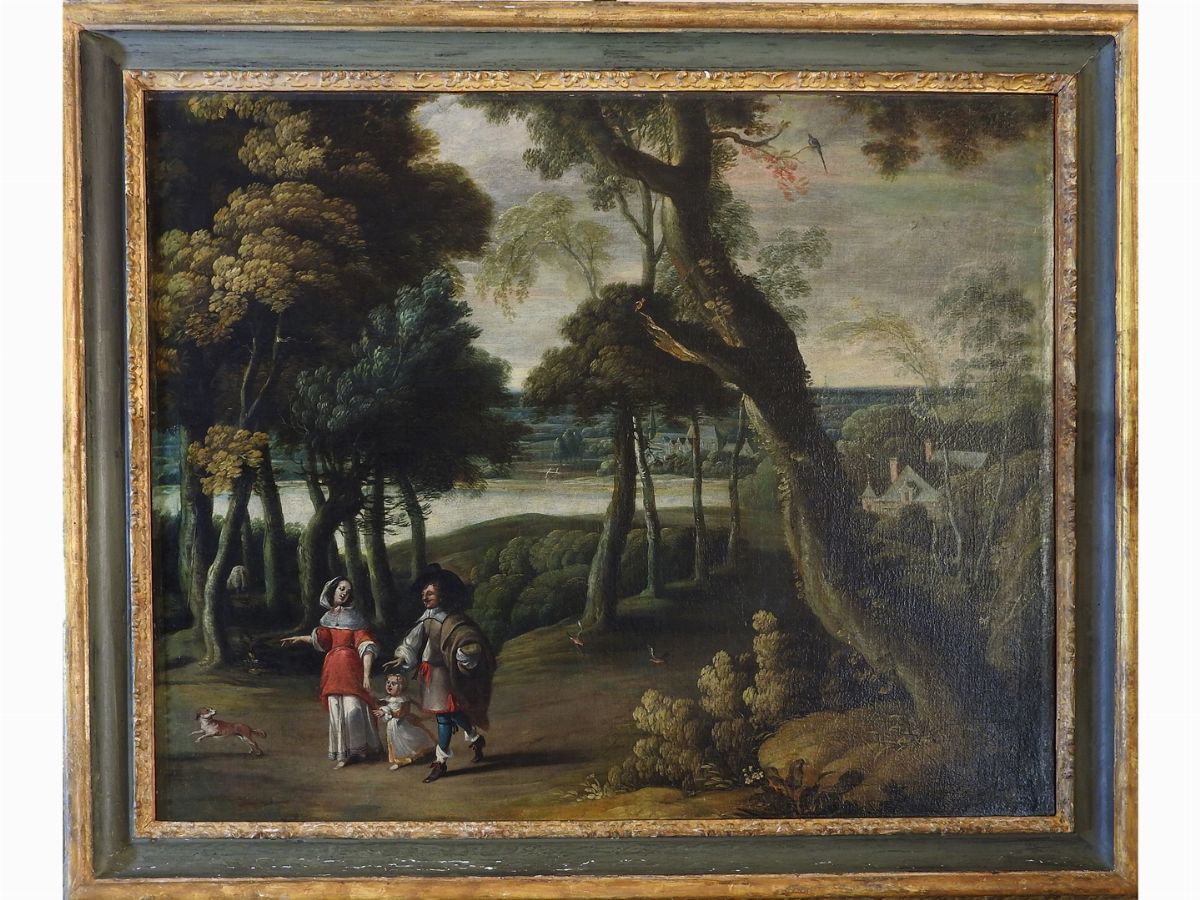 Scuola Francese del XVIII Secolo - Paesaggio Campestre con Viandanti