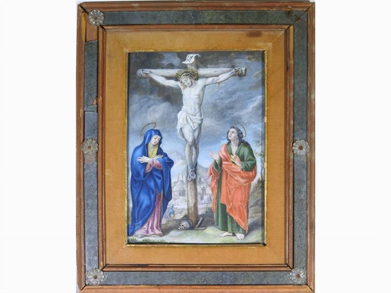 Scuola Fiamminga del XVII Secolo - Crocifissione con Madonna e San Giovanni