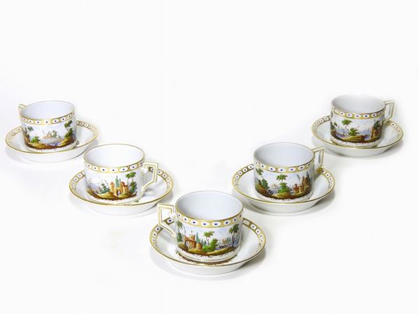 A Set of Five Painted Porcelain Tea Cups