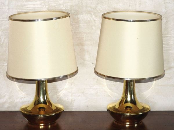 Pair of Gilded Metal Table Lamps