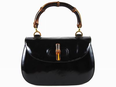 Borsa a Mano Gucci Bamboo in Pelle Lucida Nera