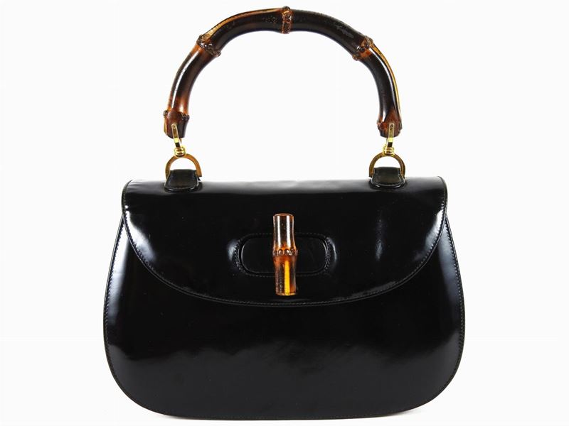Borsa a Mano Gucci Bamboo in Pelle Lucida Nera
