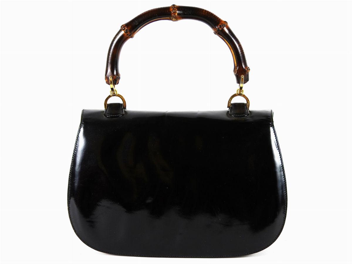 Borsa a Mano Gucci Bamboo in Pelle Lucida Nera