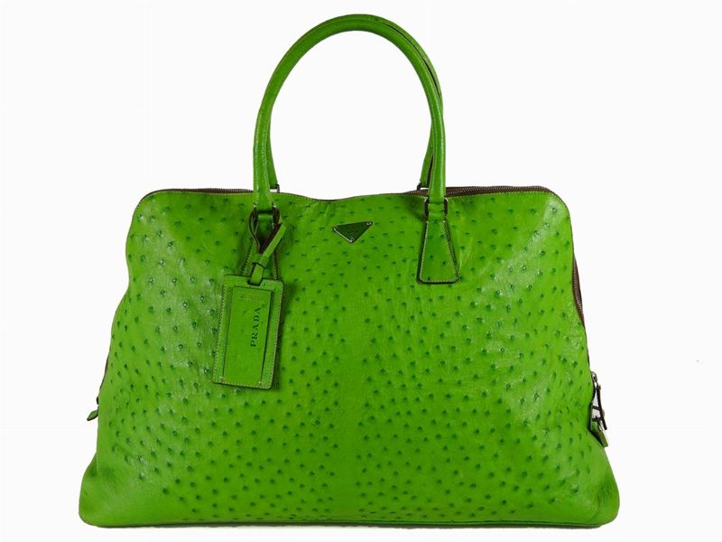 Borsa a Spalla Prada in Struzzo Verde