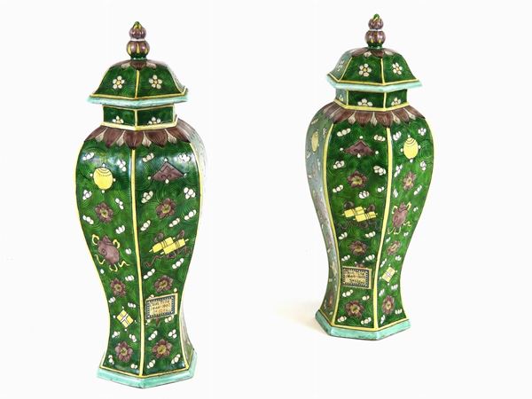 Pair of Porcelain Lidded Vases