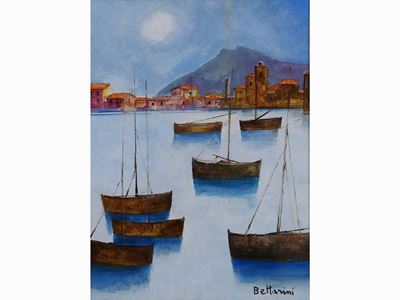 Paesaggio Marino con Barche a Vela
