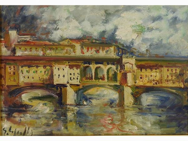Emanuele Cappello : View of Ponte Vecchio in Florence  - Auction Modern and Contemporary Art /   An antique casale in Settignano: Paintings - I - Maison Bibelot - Casa d'Aste Firenze - Milano
