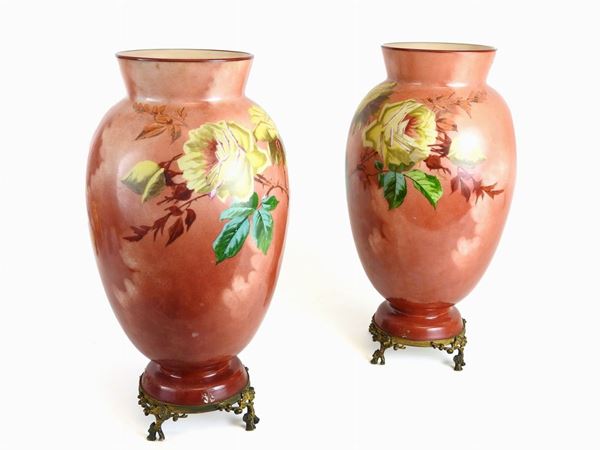 Pair of Polychrome Opaline Vases