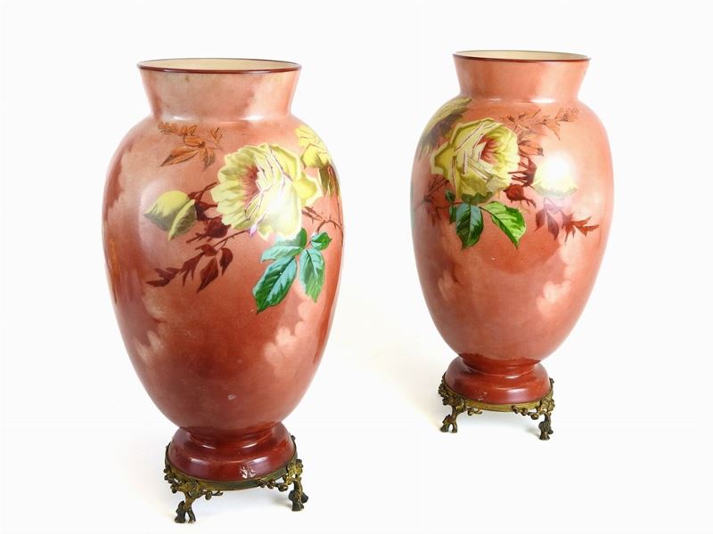 Coppia di Vasi in Opaline Policroma