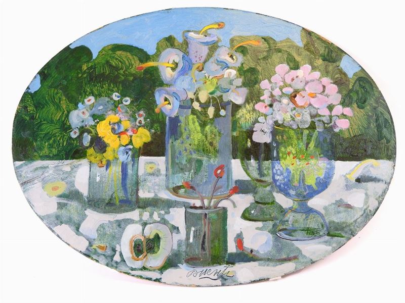 Antonio Possenti - Natura Morta con Vasi di Fiori e Mela