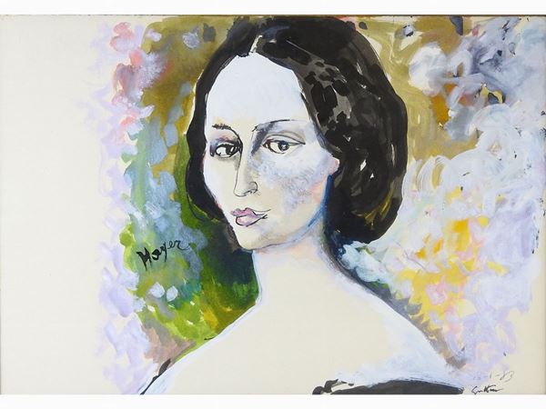 Renato Guttuso : Portrait of a Woman 1983  ((1911-1987))  - Auction Modern and Contemporary Art /   An antique casale in Settignano: Paintings - I - Maison Bibelot - Casa d'Aste Firenze - Milano