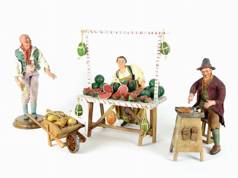 Tre Personaggi del Presepe in Terracotta Policroma