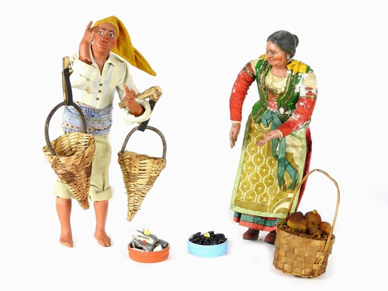 Due Personaggi del Presepe in Terracotta Policroma