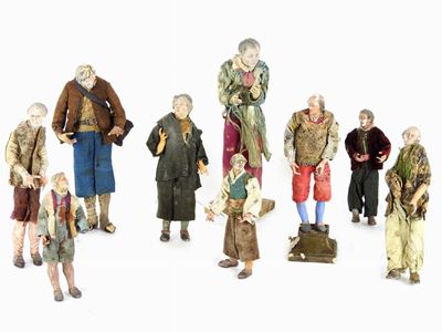 Lotto di Personaggi del Presepe in Terracotta e Gesso Policromo