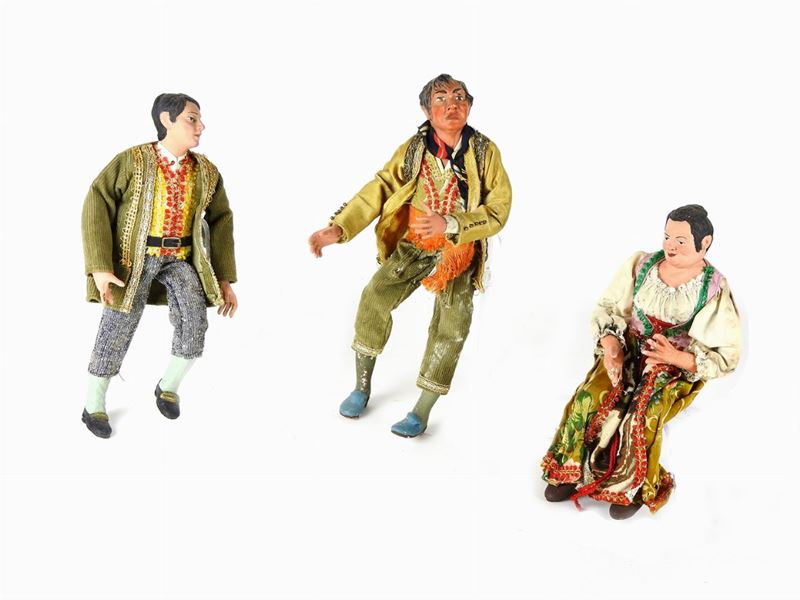 Tre Personaggi del Presepe in Terracotta Policroma