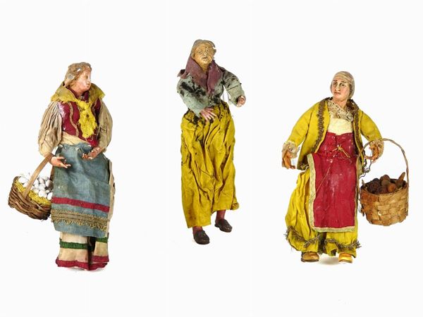 Tre personaggi del presepe in terracotta policromo  (XIX secolo)  - Asta Un antico casale: arredi e collezioni - I - II - Maison Bibelot - Casa d'Aste Firenze - Milano