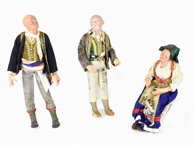 Tre Personaggi del Presepe in Terracotta Policroma
