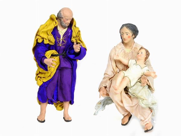 Tre personaggi del presepe in terracotta policroma  - Asta Un antico casale: arredi e collezioni - I - II - Maison Bibelot - Casa d'Aste Firenze - Milano
