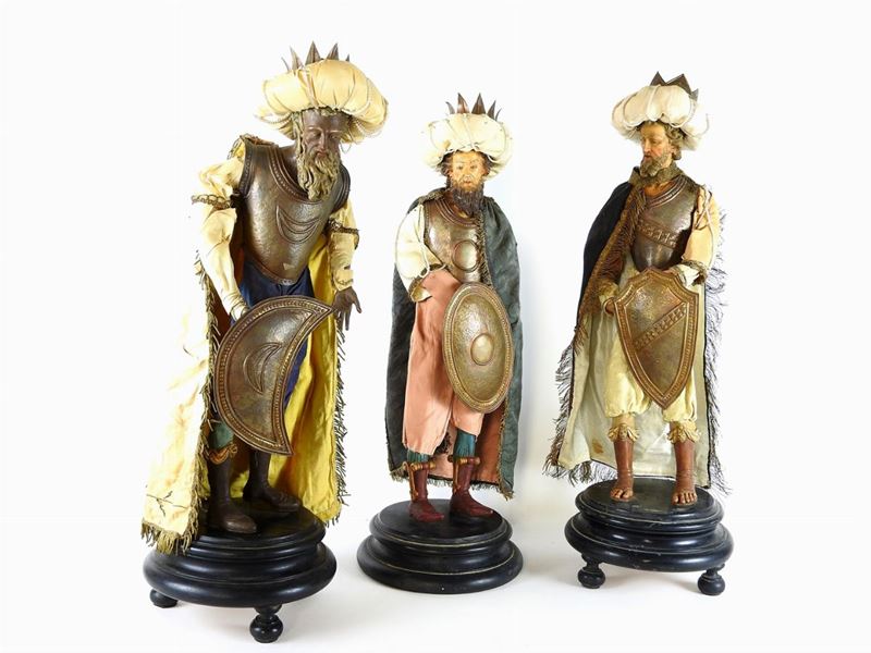 Tre Personaggi del Presepe in Terracotta Policroma