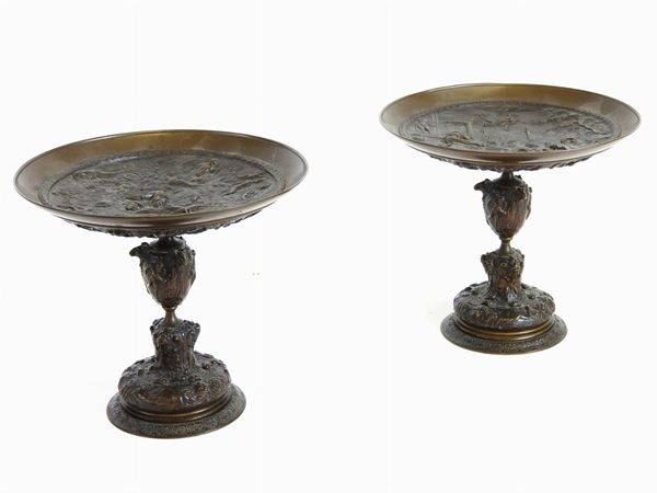 Pair of Bronze Pedestal Bowls