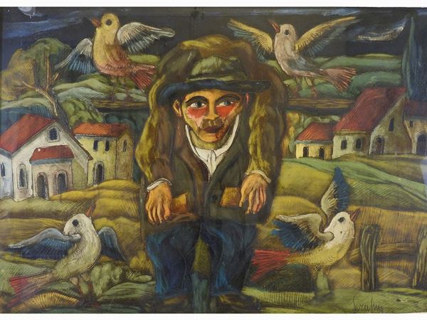 Giuseppe Serafini : Scarecrow  ((1915-1987))  - Auction Modern and Contemporary Art /   An antique casale in Settignano: Paintings - I - Maison Bibelot - Casa d'Aste Firenze - Milano