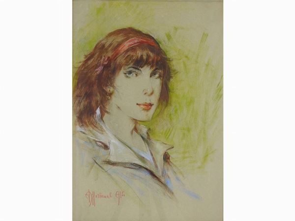 Aldo Affortunati : Female Portrait  ((1866-1942))  - Auction Modern and Contemporary Art /   An antique casale in Settignano: Paintings - I - Maison Bibelot - Casa d'Aste Firenze - Milano