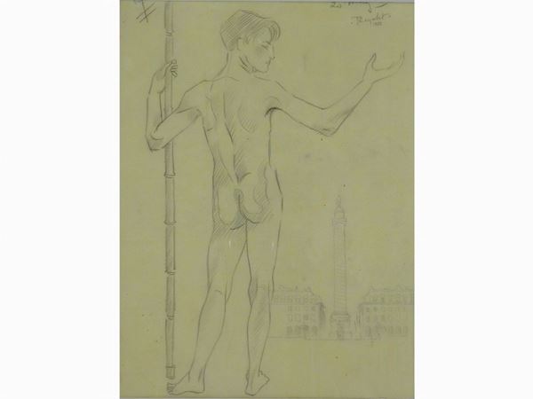 THAYAHT (Ernesto Michahelles) : Nudo maschile 1922  ((1893-1959))  - Asta Arte moderna e contemporanea /   Un antico casale a Settignano: i dipinti - I - Maison Bibelot - Casa d'Aste Firenze - Milano