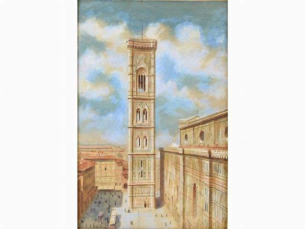 Odoardo Borrani - View of The Campanile di Giotto in Florence late 19th Century