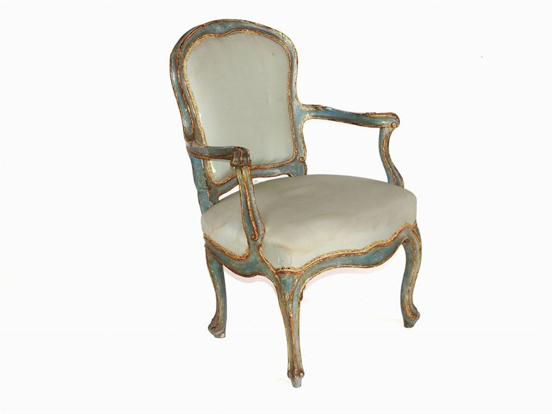 Poltroncina in Legno Laccato Celeste