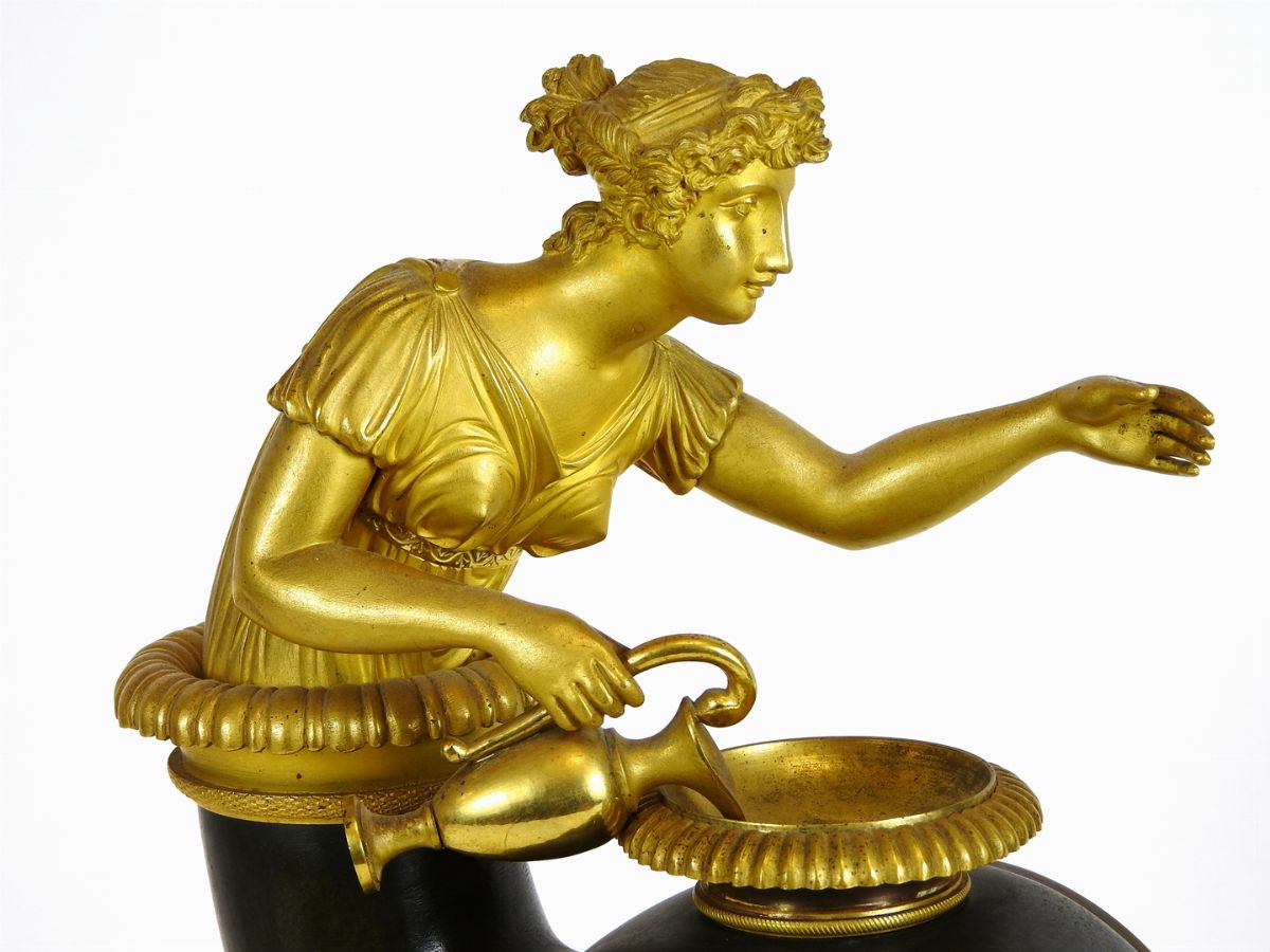 Orologio a Pendolo da Camino in Bronzo Dorato e Patinato