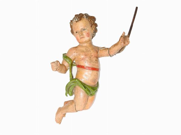 Polychrome Wooden Sculpture of a Putto