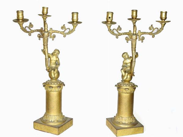 Pair of Gilded Metal Candelabra  (19th Century)  - Auction An antique casale: Furniture and Collections - II - III - Maison Bibelot - Casa d'Aste Firenze - Milano