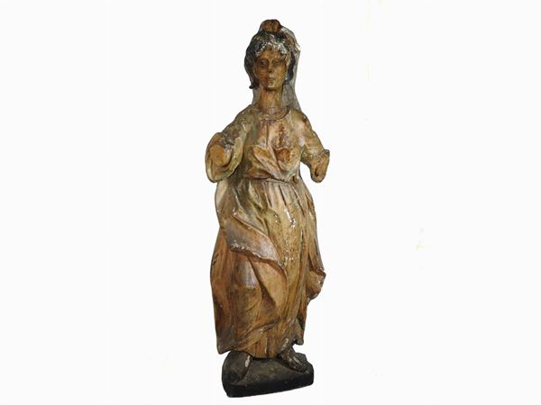 Wooden Sculpture of a Woman with Veil