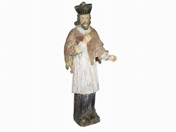 Polychrome Wooden Sculpture of a Prelate
