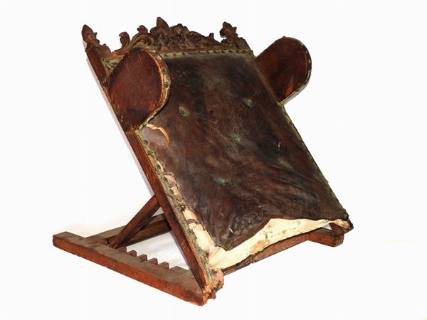 Antique Walnut and Leather Folding Back Rest