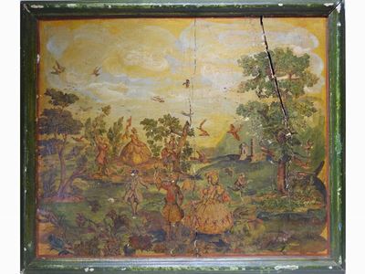 Pannello in Legno Laccato e Decorato Ad Arte Povera