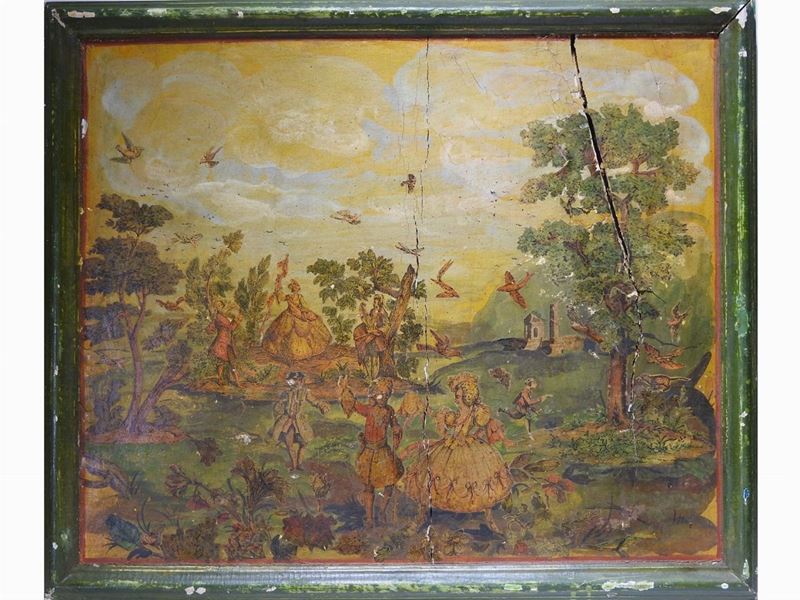 Pannello in Legno Laccato e Decorato Ad Arte Povera