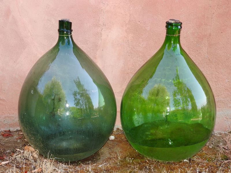Coppia di Fiasche in Vetro Verde