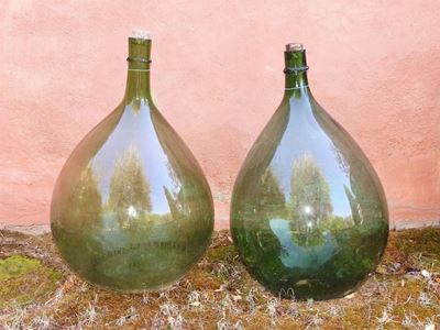 Coppia di Fiasche in Vetro Verde