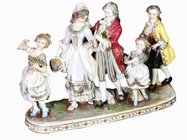 Painted Porcelain Figural Group of a Marriage Scene