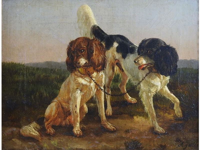 Scuola Francese della Seconda Metà del XIX Secolo - Cagnolini in un Paesaggio