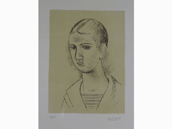Carlo Carr&#224; : Male Portrait 1961  ((1881-1966))  - Auction Modern and Contemporary Art /   An antique casale in Settignano: Paintings - I - Maison Bibelot - Casa d'Aste Firenze - Milano